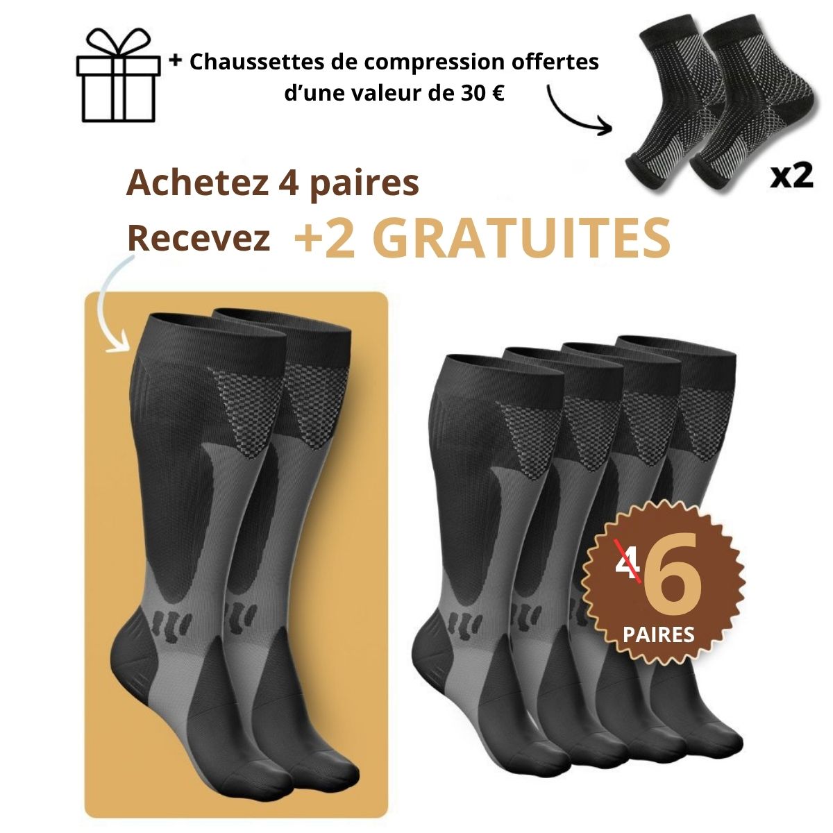 Detopure - Chaussettes de compression pour des jambes et des pieds sans douleurs