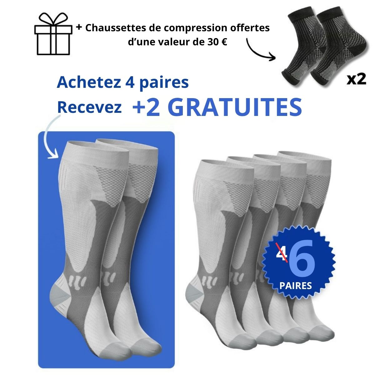 Detopure - Chaussettes de compression pour des jambes et des pieds sans douleurs