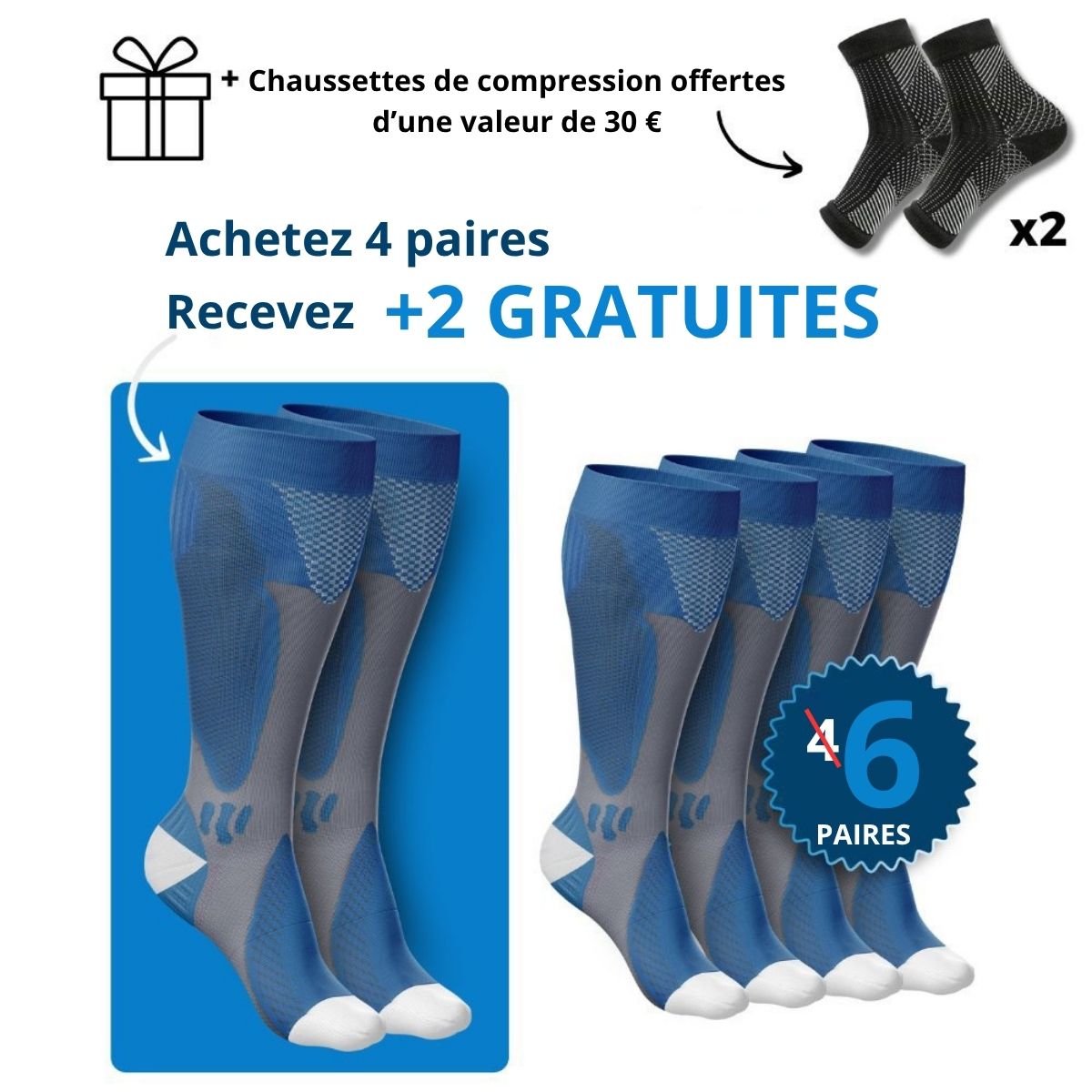 Detopure - Chaussettes de compression pour des jambes et des pieds sans douleurs