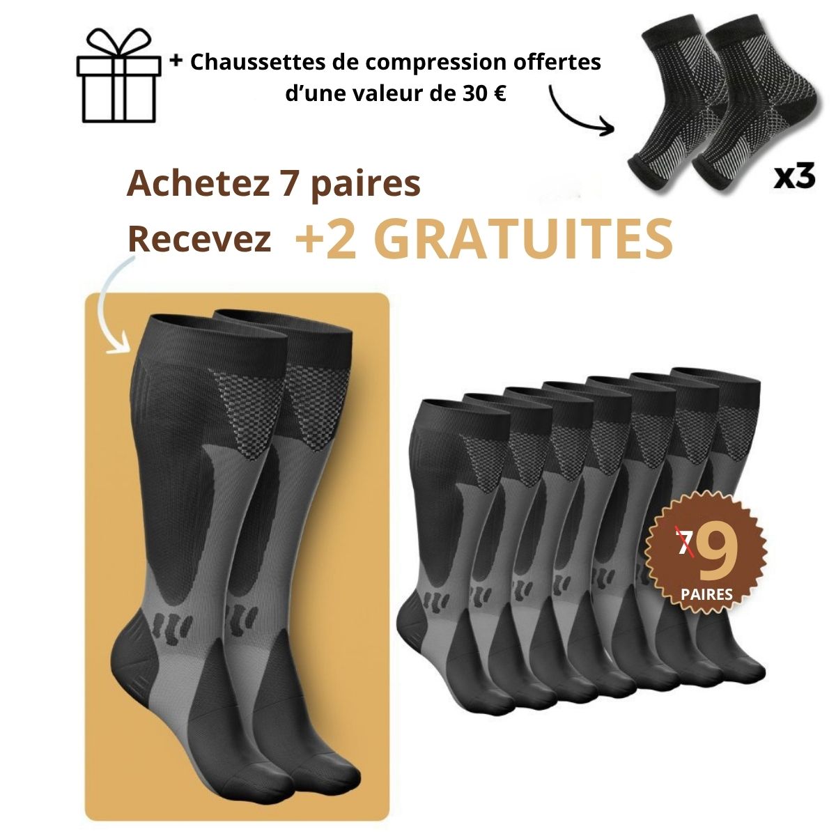 Detopure - Chaussettes de compression pour des jambes et des pieds sans douleurs