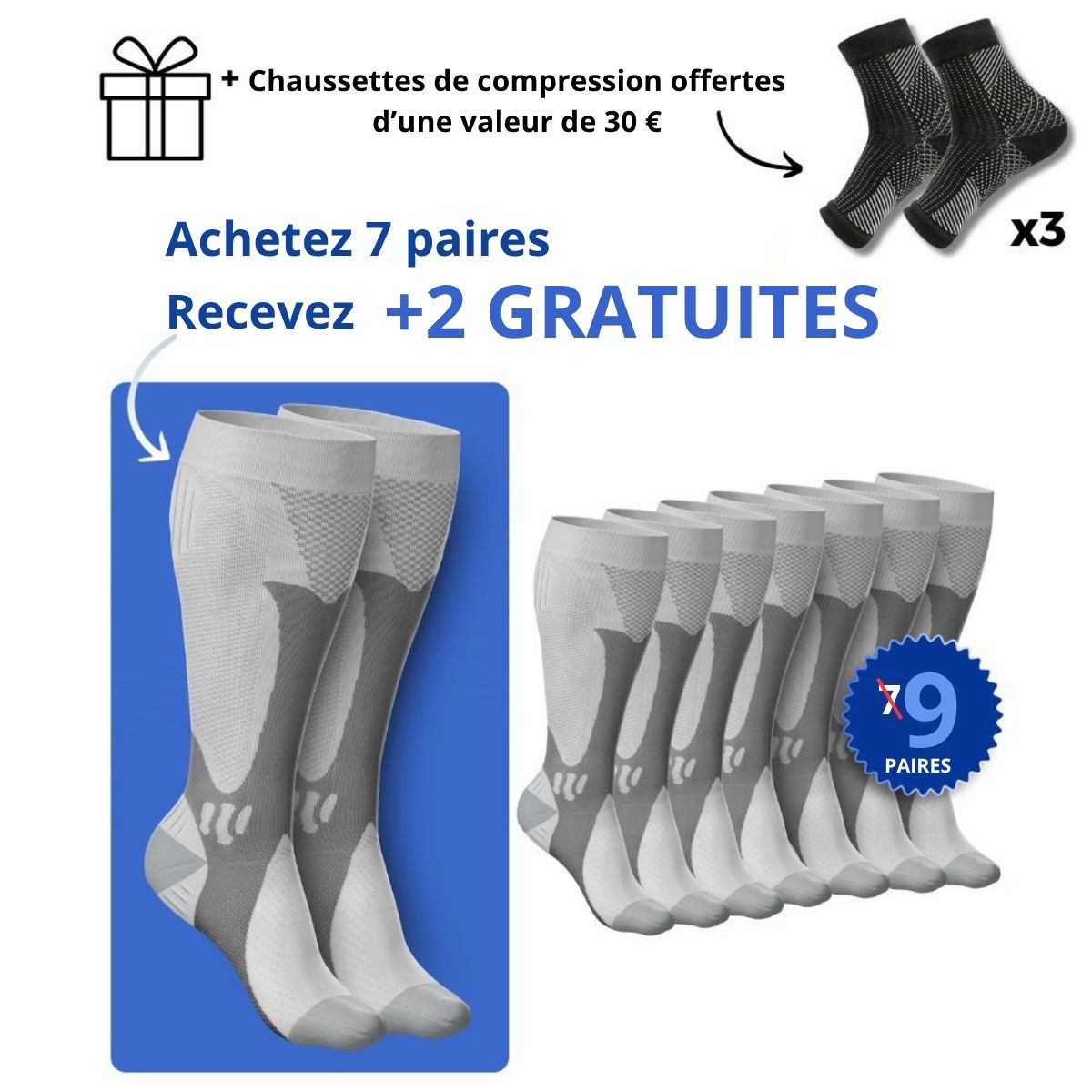 Detopure - Chaussettes de compression pour des jambes et des pieds sans douleurs