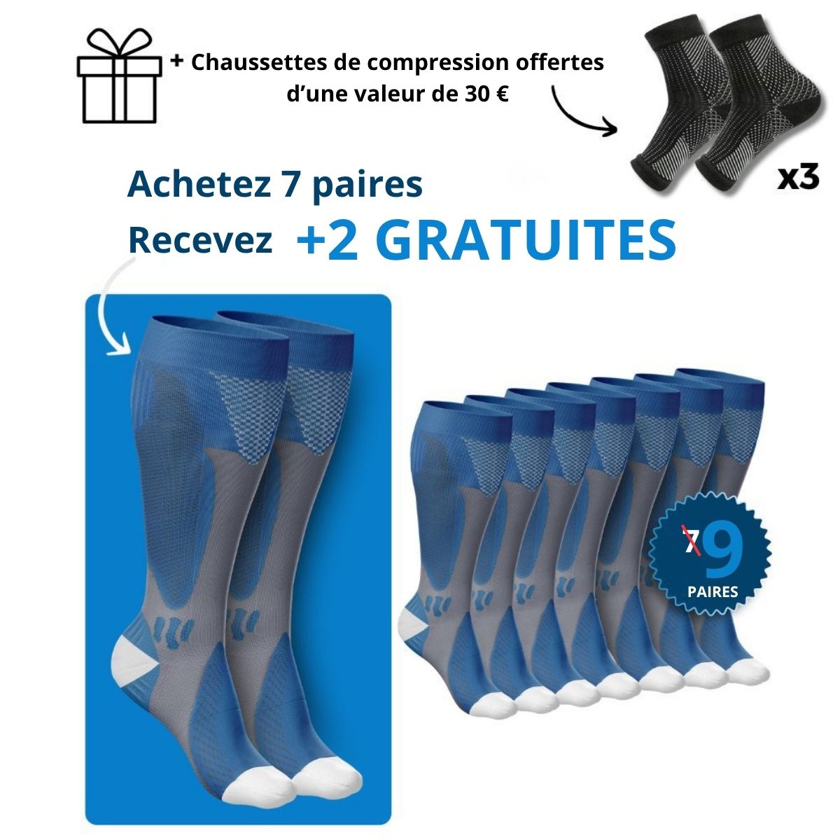 Detopure - Chaussettes de compression pour des jambes et des pieds sans douleurs