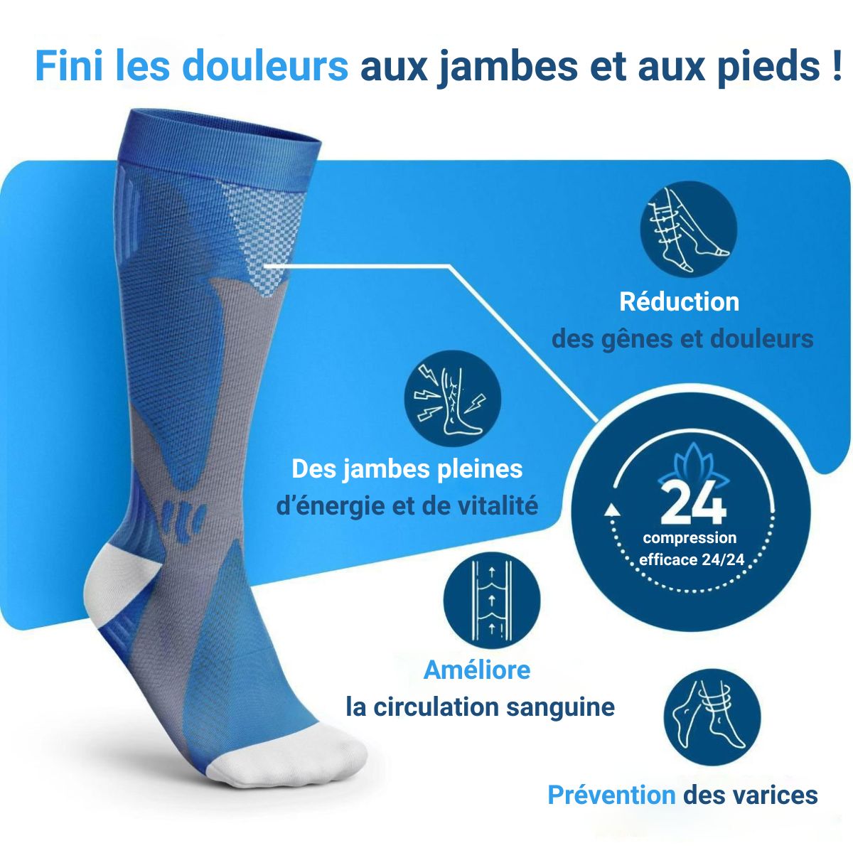 Detopure - Chaussettes de compression pour des jambes et des pieds sans douleurs