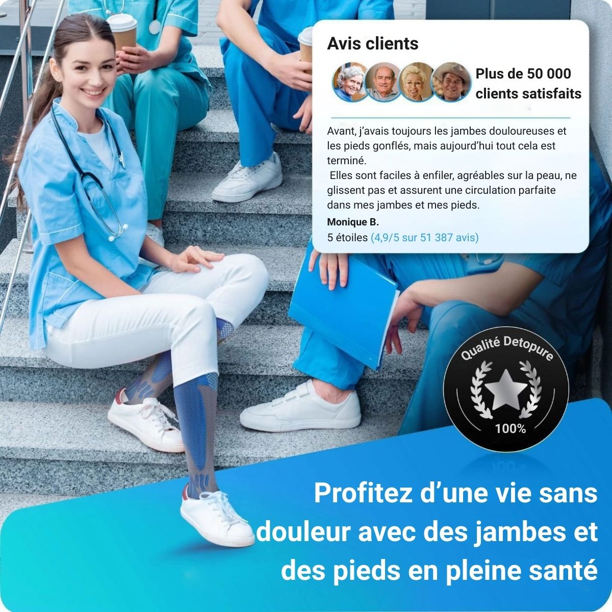 Detopure - Chaussettes de compression pour des jambes et des pieds sans douleurs