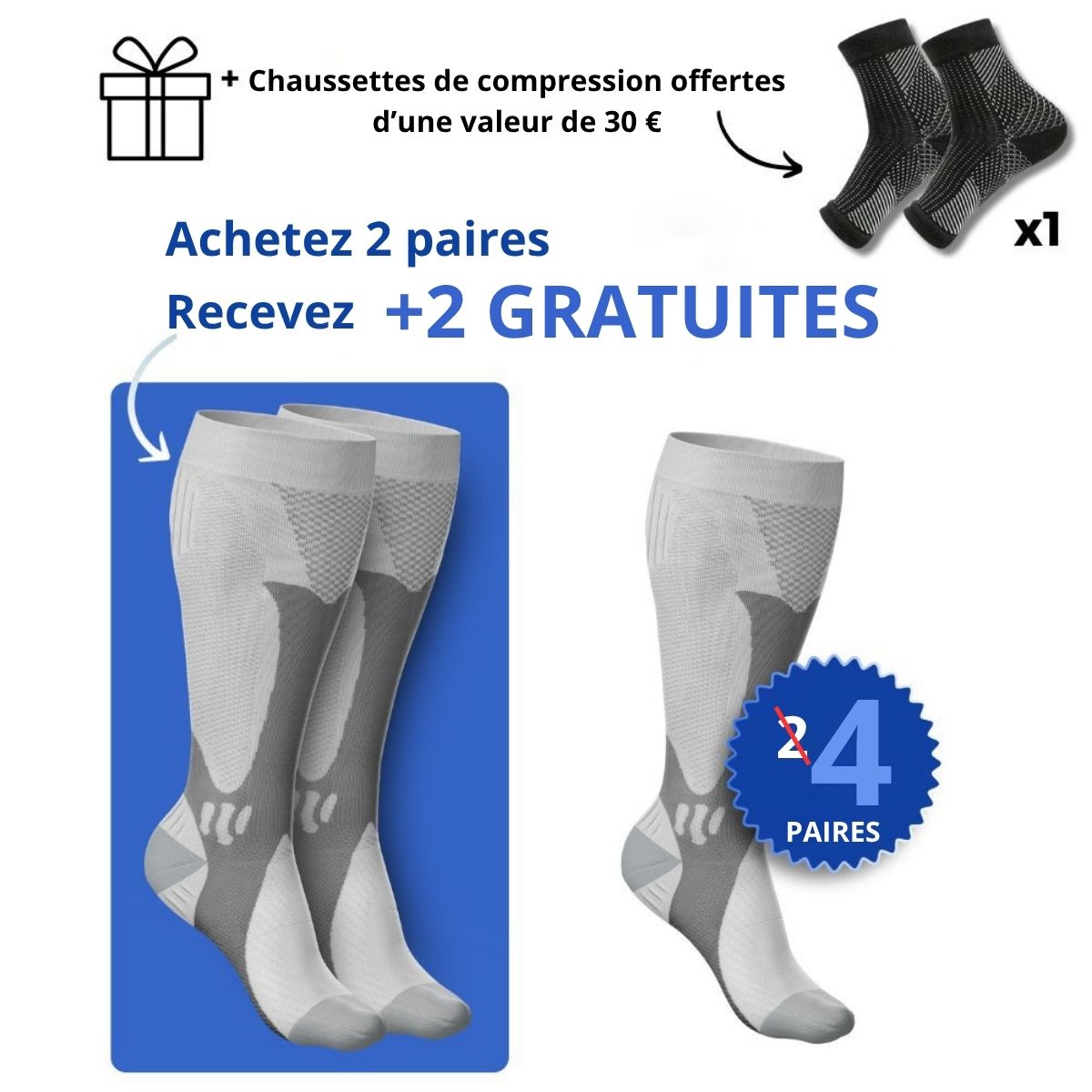 Detopure - Chaussettes de compression pour des jambes et des pieds sans douleurs