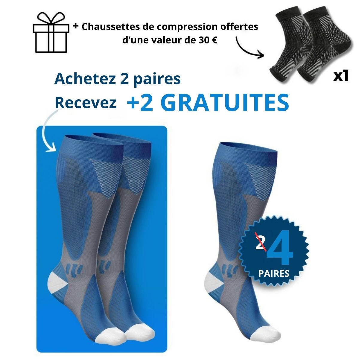 Detopure - Chaussettes de compression pour des jambes et des pieds sans douleurs